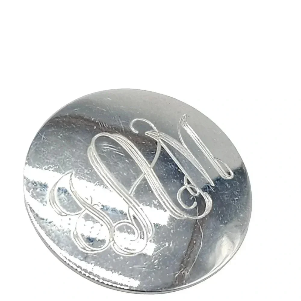 DE Signed Sterling Silver Textured JAM Monogram Brooch Pin Vintage